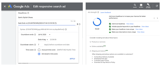 Countdown syntaxis Google Ads