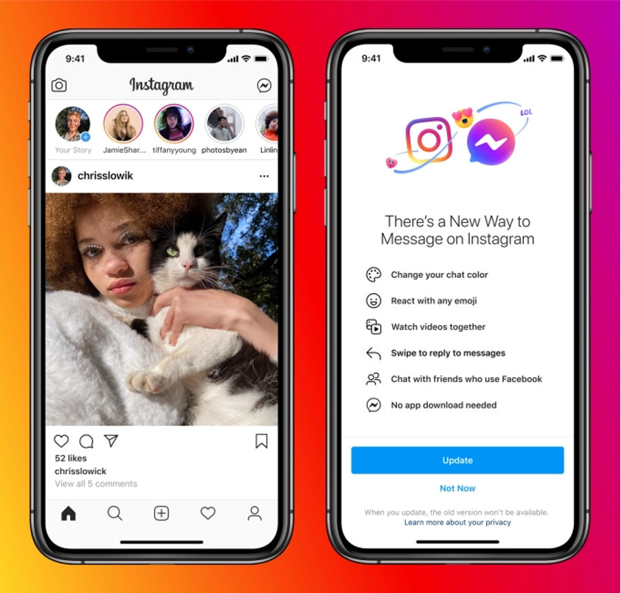 Chatten tussen messenger en instagram