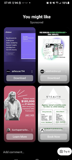 Instagram test meerdere advertenties naast elkaar